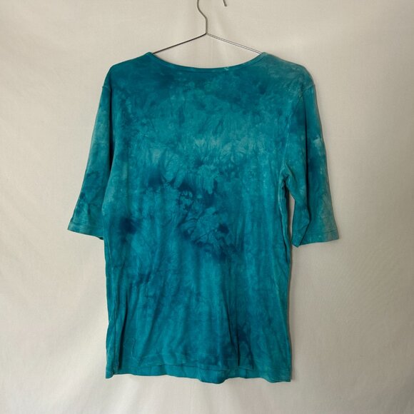 Sledge Y2K Tie Dye V Neck Bling Top L Turquoise - Picture 3 of 4